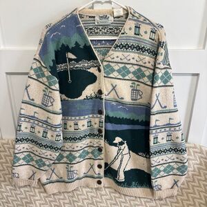 Vintage Northern Reflections Parkhurst Golf Theme Cardigan Sweater